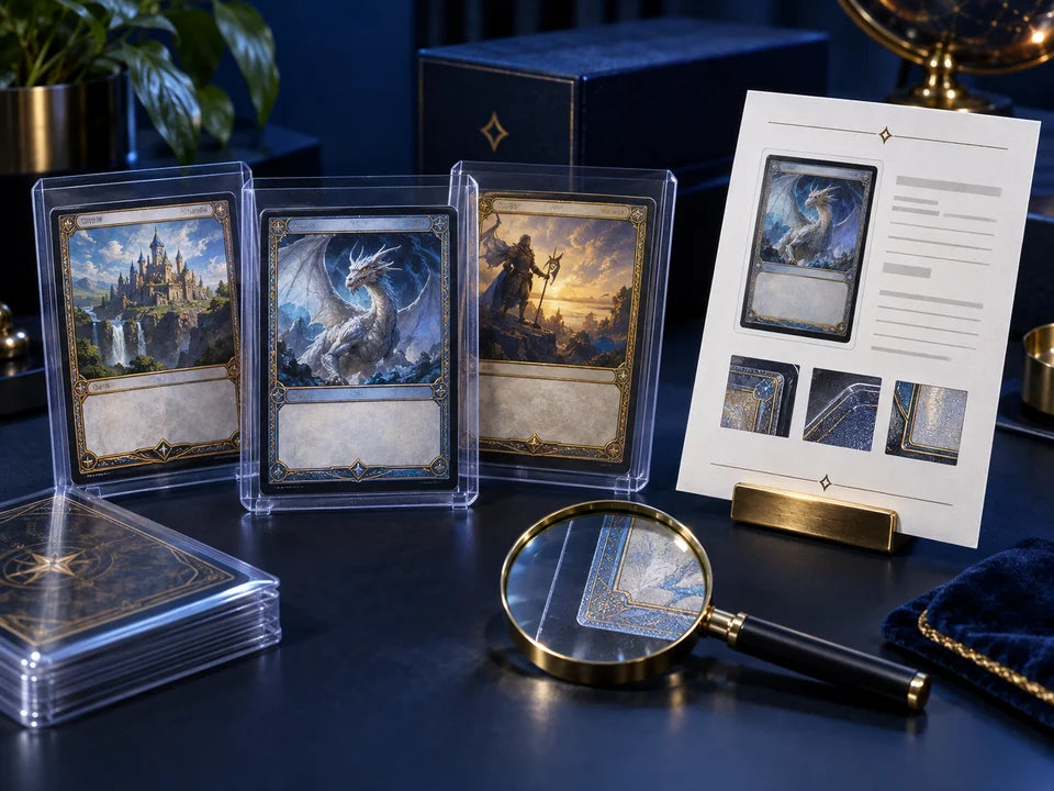 Trading cards worden zorgvuldig gecontroleerd op productinformatie en conditie